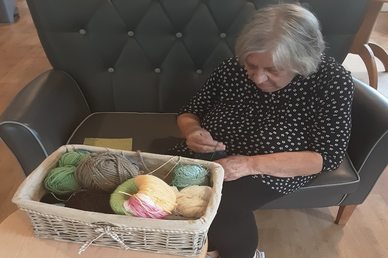 Knitting in the home. 