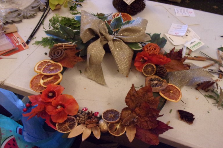 Making the wreaths. 