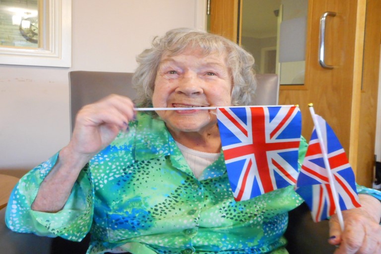 Resident with the flag.