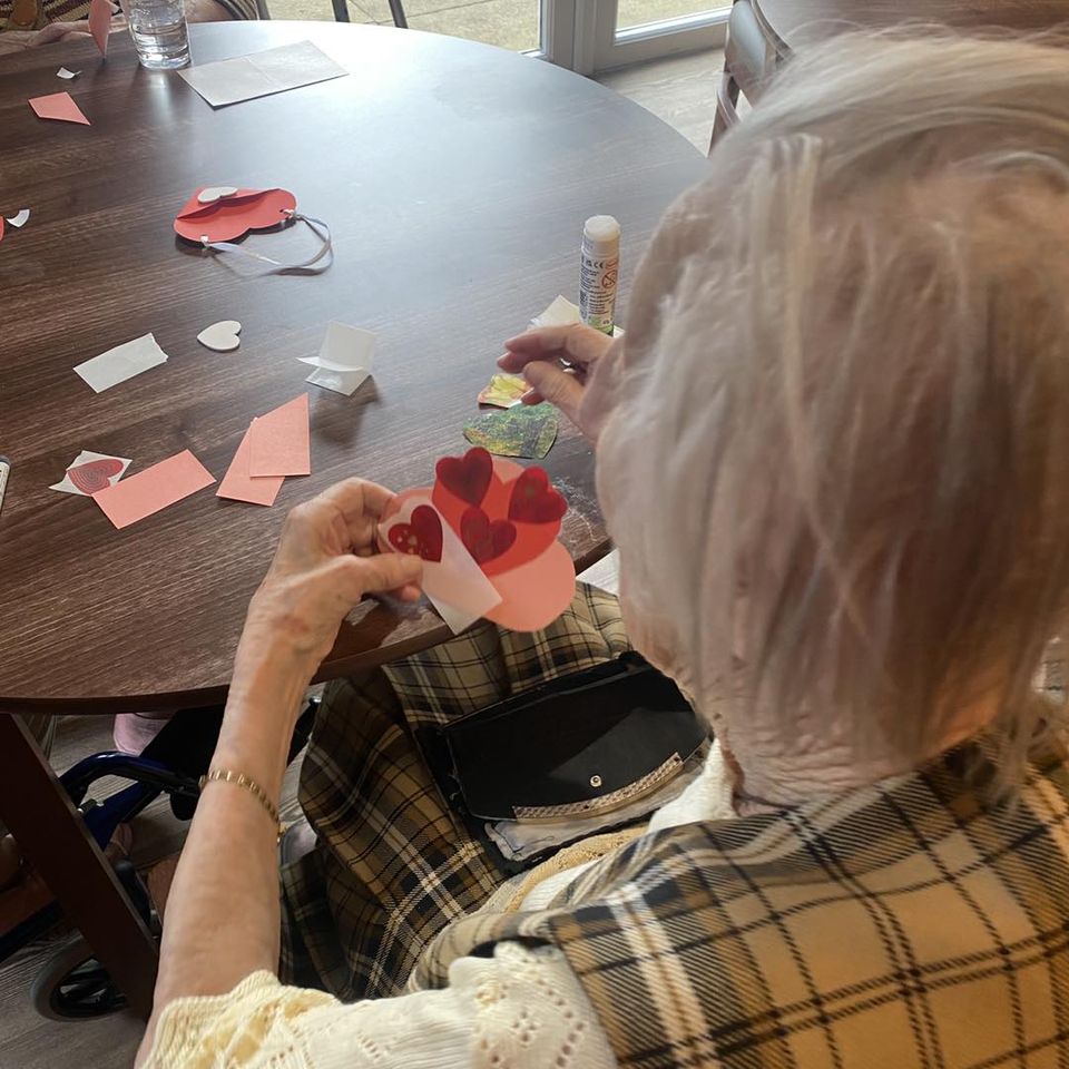 Our residents making valentine's day cards