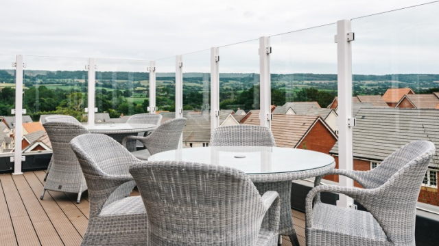 Kings Manor outdoor terrace with seating 