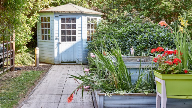 Chestnut Court garden shed and planters
