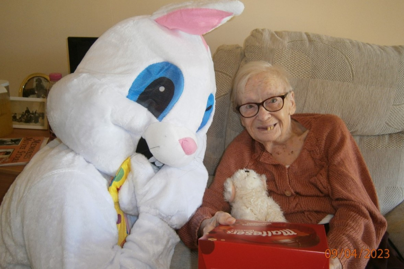 Easter bunny with one of our residents