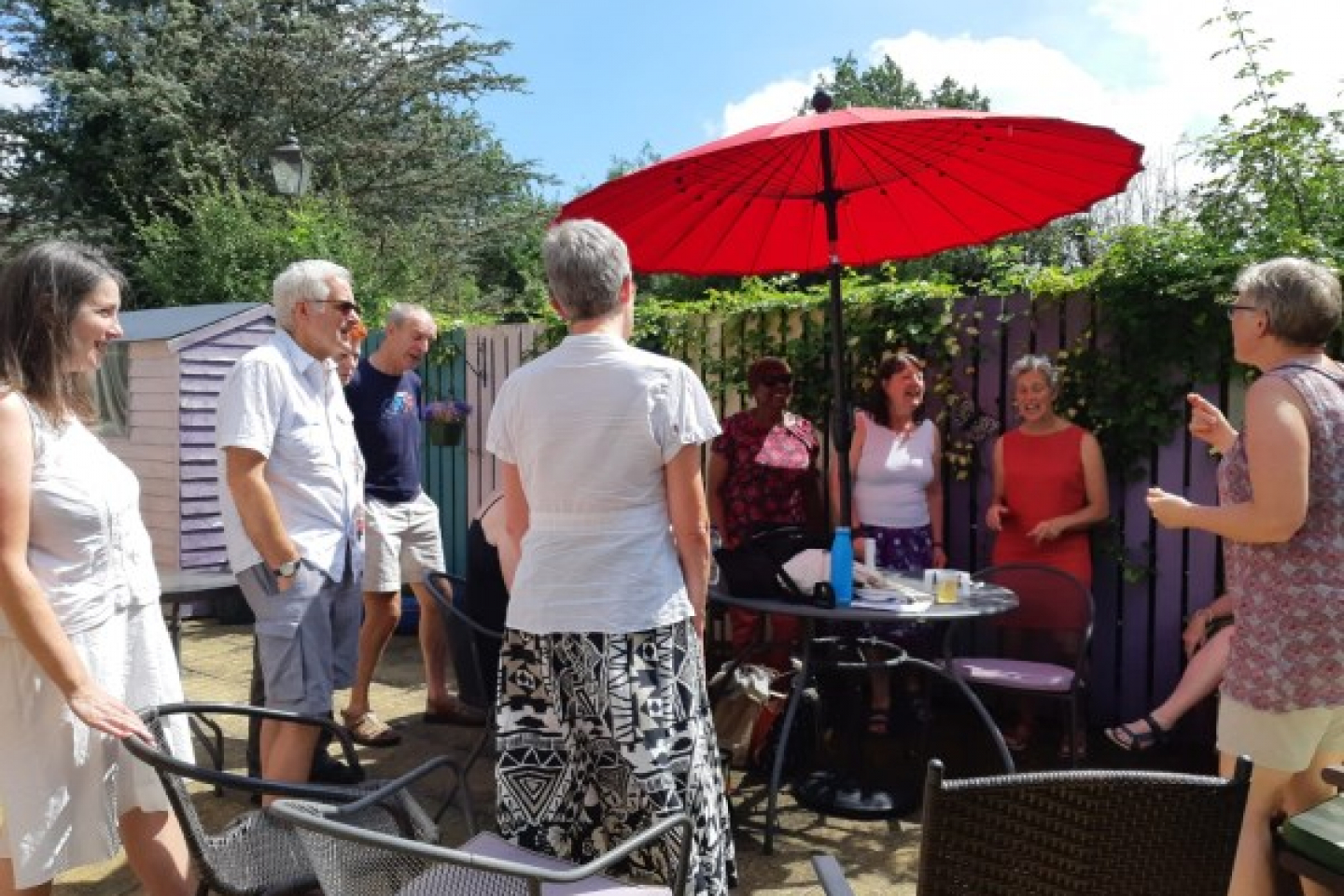 Wedding celebrations outside Bowerfield House