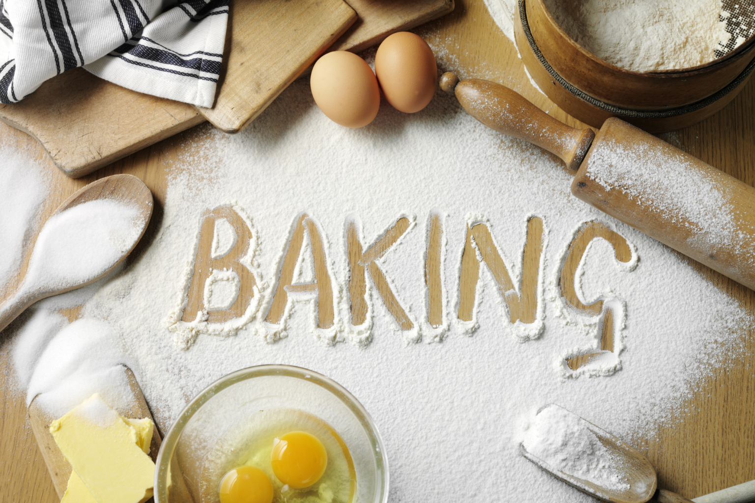 Baking equipment with 'Baking' calved into flour